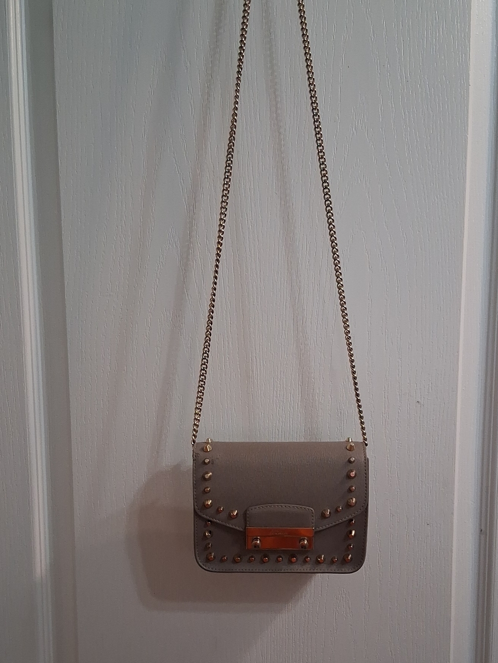 Furla Taupe Studded Crossbody with Gold Chain